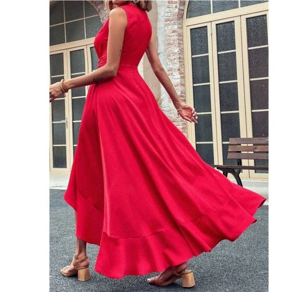 RED High Low Hem Twist Waist Maxi Dress - Picture 3 of 8